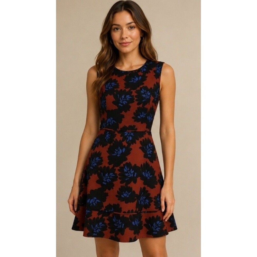 J Crew Sz 4 Bold & Beautiful Red Floral Sleeveless Zip Dress  Pockets